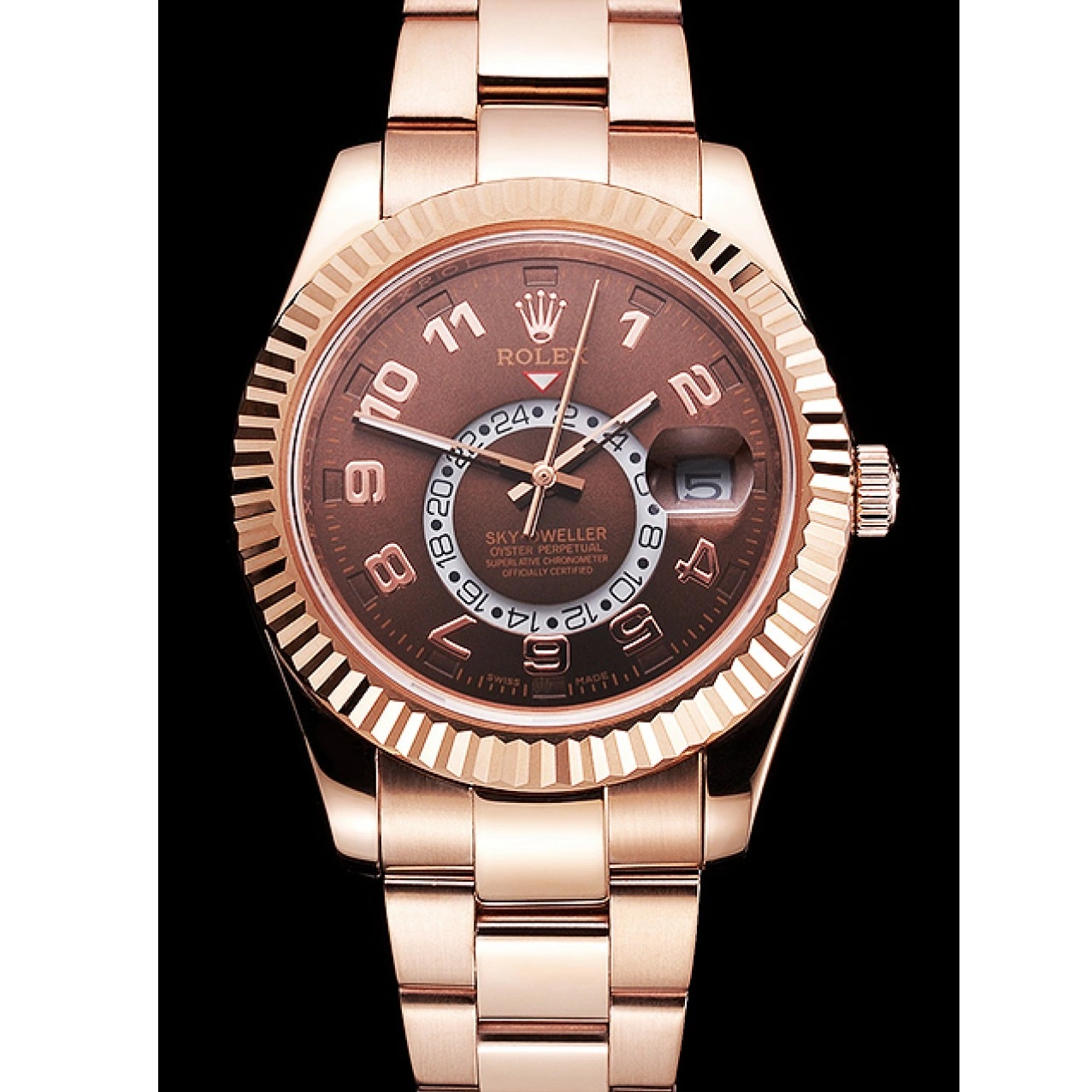 Rolex copies cheap Ad Rolex Case Gold Sky Rose Dial Bracelet Dweller Brown 0618